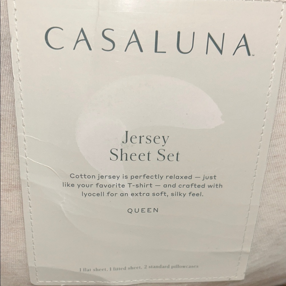Casaluna Queen Oatmeal Jersey Sheet Set - Picture 2 of 5